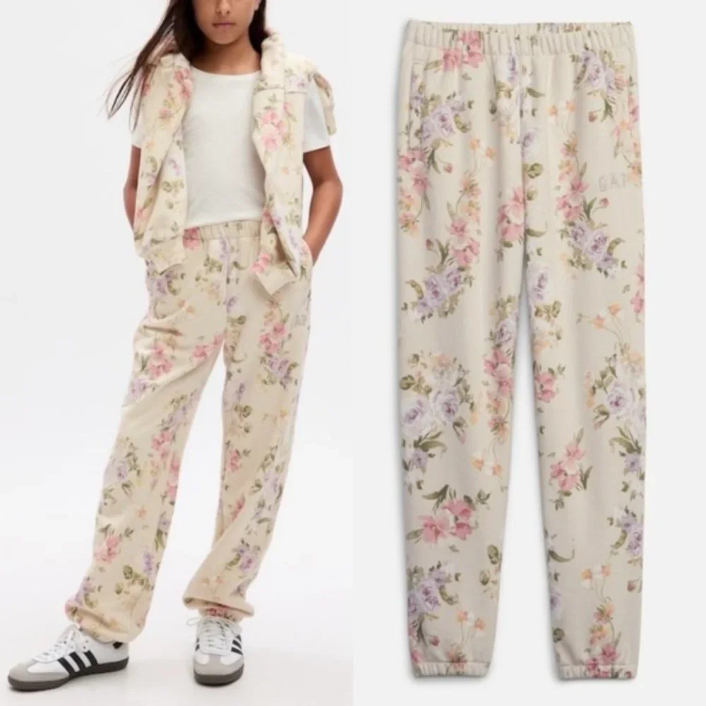 Gap × LoveShackFancy Kids Floral Logo Joggers Size M 8